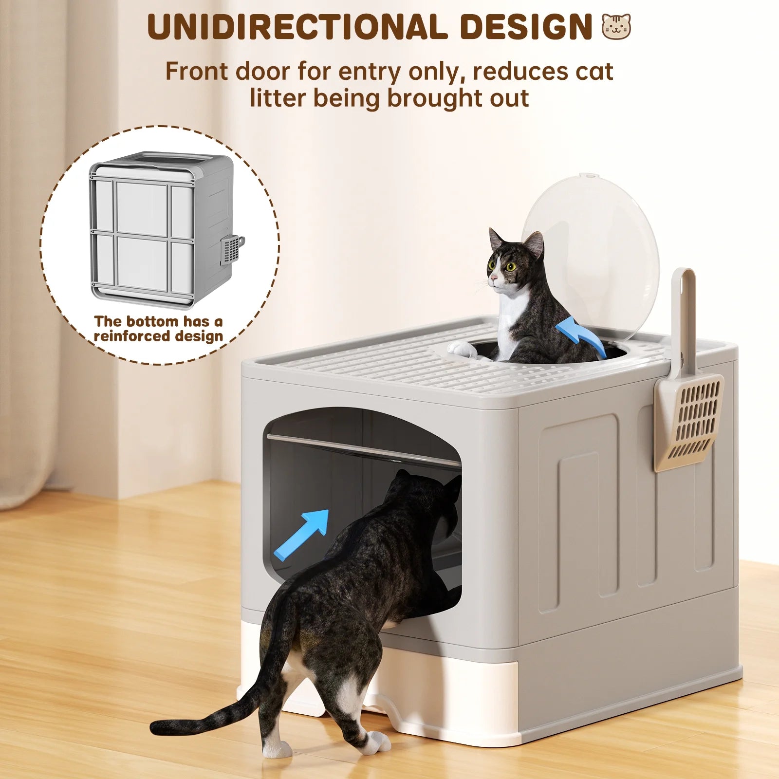 Foldable Cat Litter Box, Drawer Type Cat Litter Box with Litter Scoop