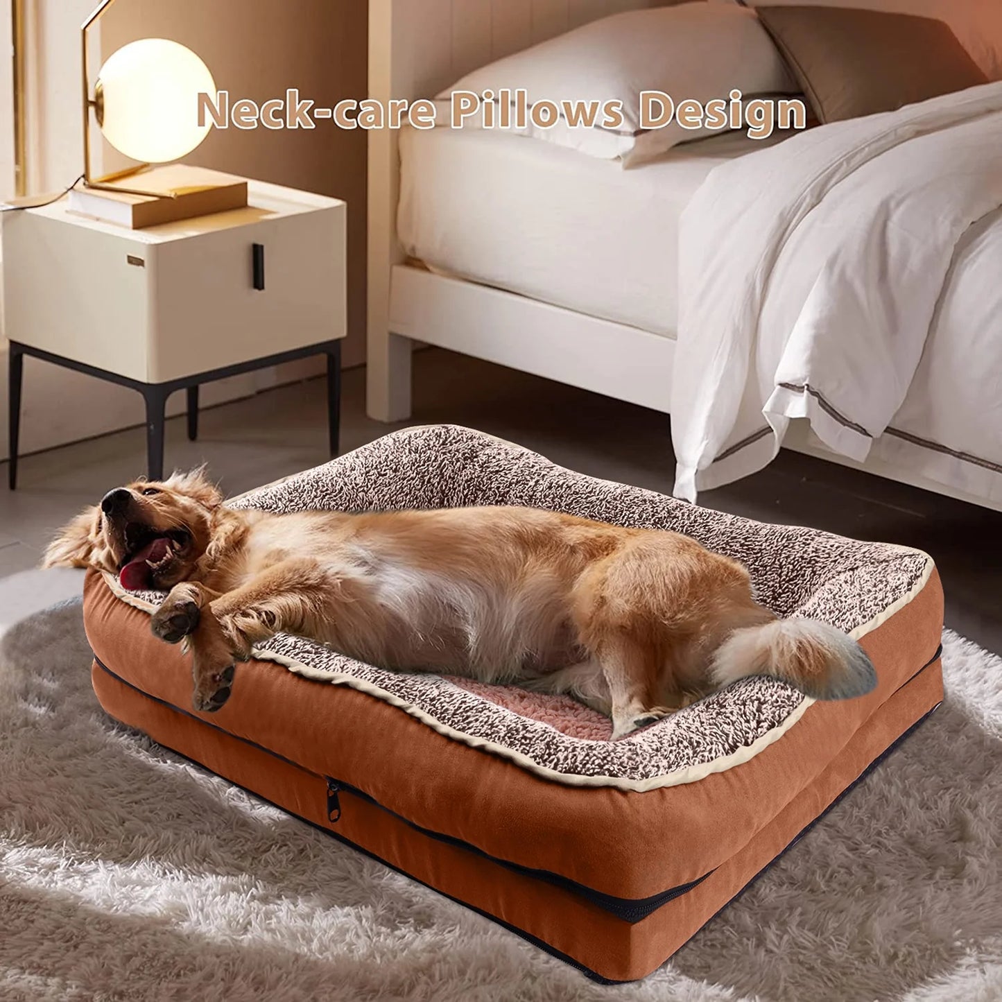 Dog Beds for Large Dogs Orthopedic Dog Bed Sofa Large Medium Small, Supportive Egg Crate Foam Pet Couch Bed with Removable Washable Cover Non Skid Bottom, XL, Brown