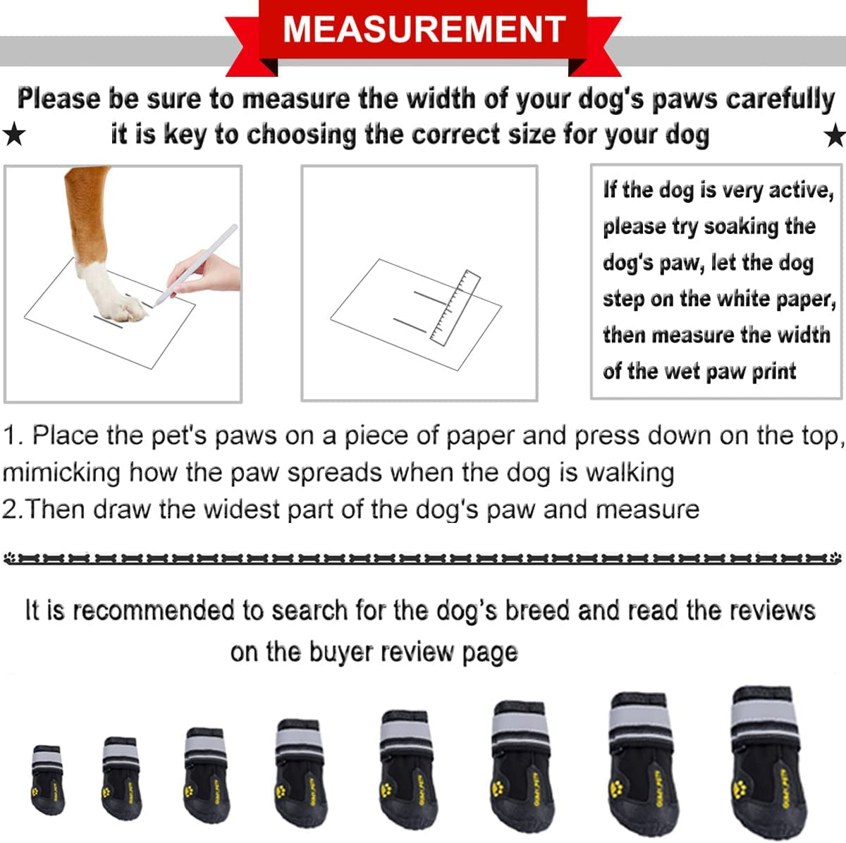 Dog Boots Waterproof Shoes for Large Dogs with Reflective Strips Rugged Anti-Slip Sole Black 4PCS (Size 6: 2.6''X3.0''(W*L) for 52-65 Lbs, Black)