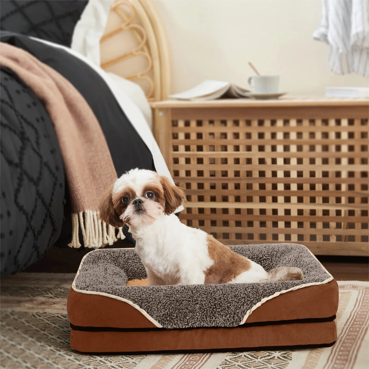 Dog Beds for Large Dogs Orthopedic Dog Bed Sofa Large Medium Small, Supportive Egg Crate Foam Pet Couch Bed with Removable Washable Cover Non Skid Bottom, XL, Brown