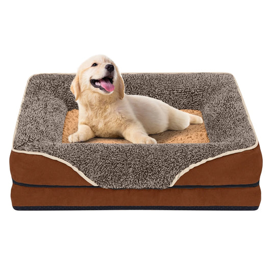 Dog Beds for Large Dogs Orthopedic Dog Bed Sofa Large Medium Small, Supportive Egg Crate Foam Pet Couch Bed with Removable Washable Cover Non Skid Bottom, XL, Brown