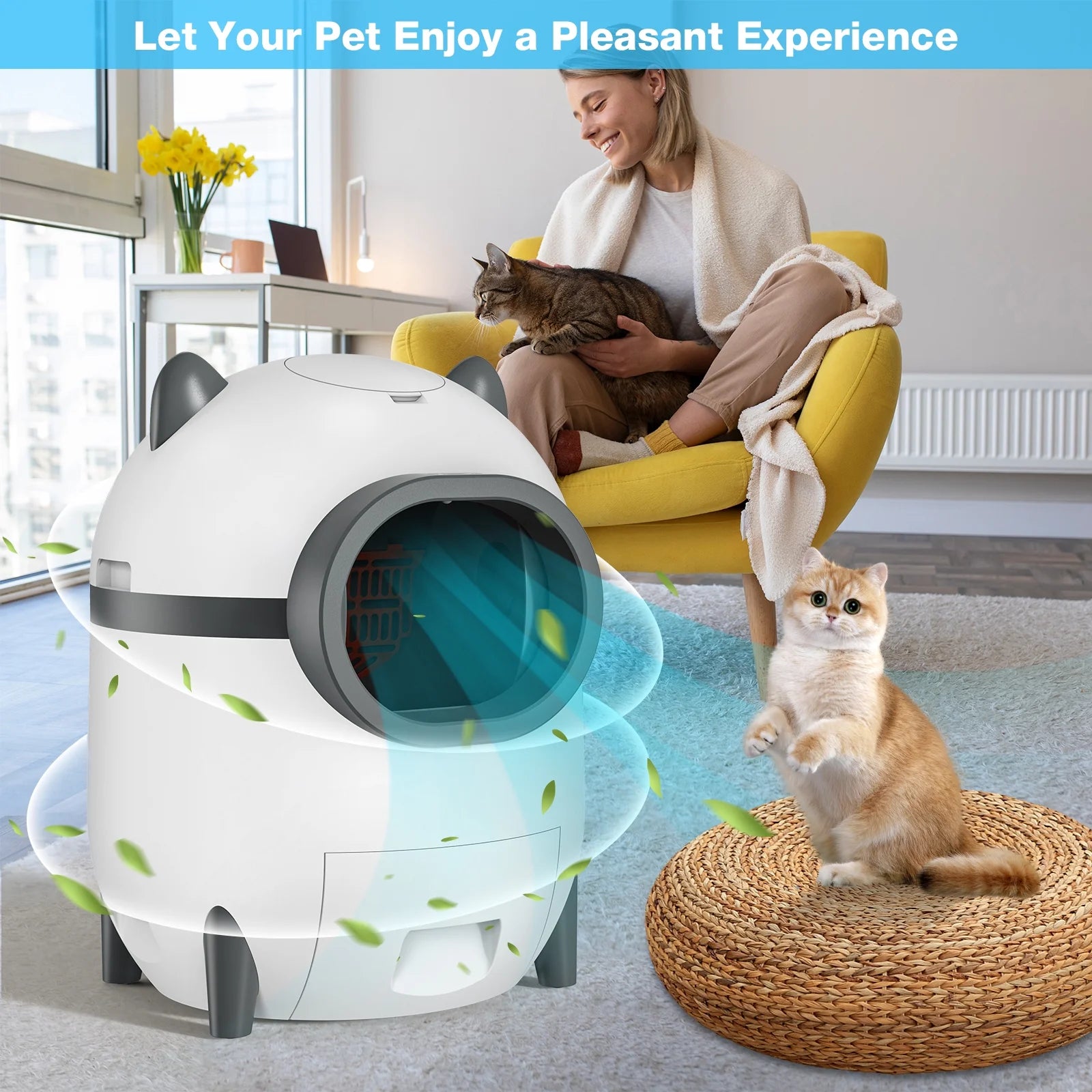 Self Cleaning Cat Litter Box Automatic Odor Removal Cat Litter Box with APP Control & Cleaning Kit for Multiple Cats