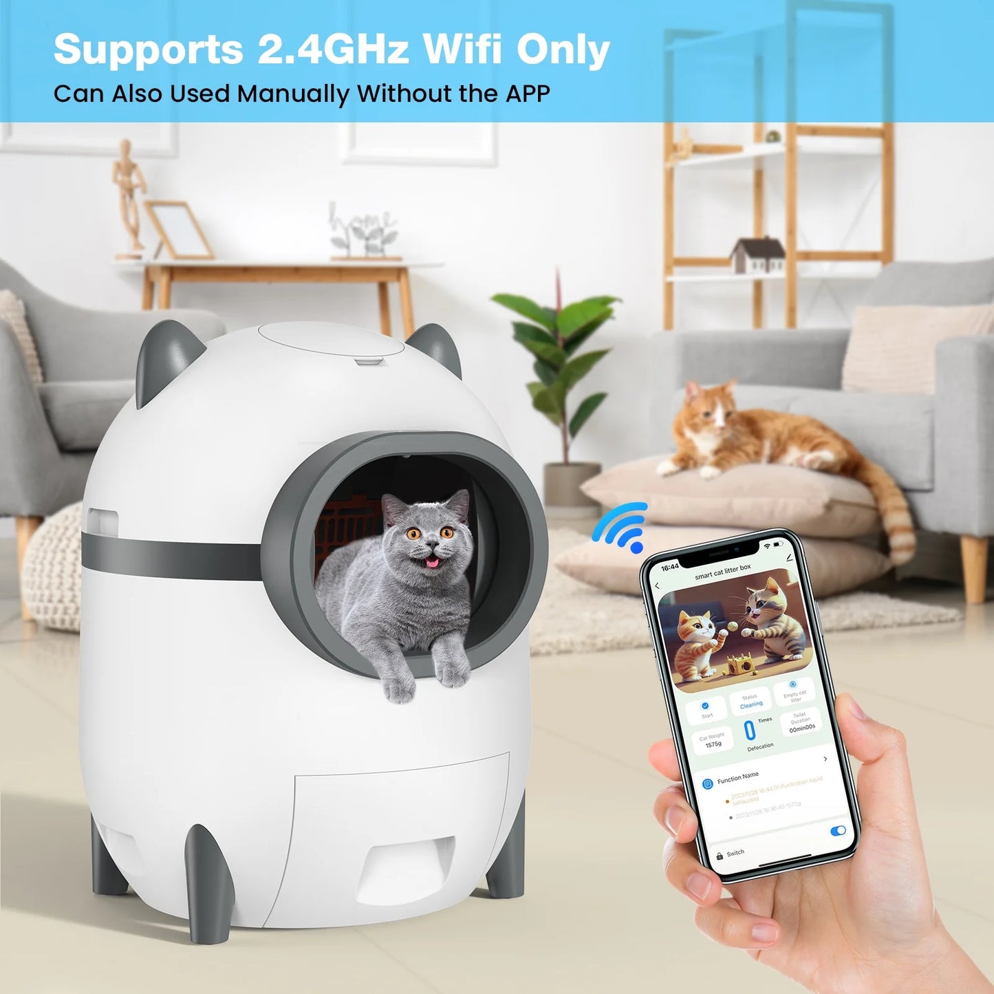 Self Cleaning Cat Litter Box Automatic Odor Removal Cat Litter Box with APP Control & Cleaning Kit for Multiple Cats