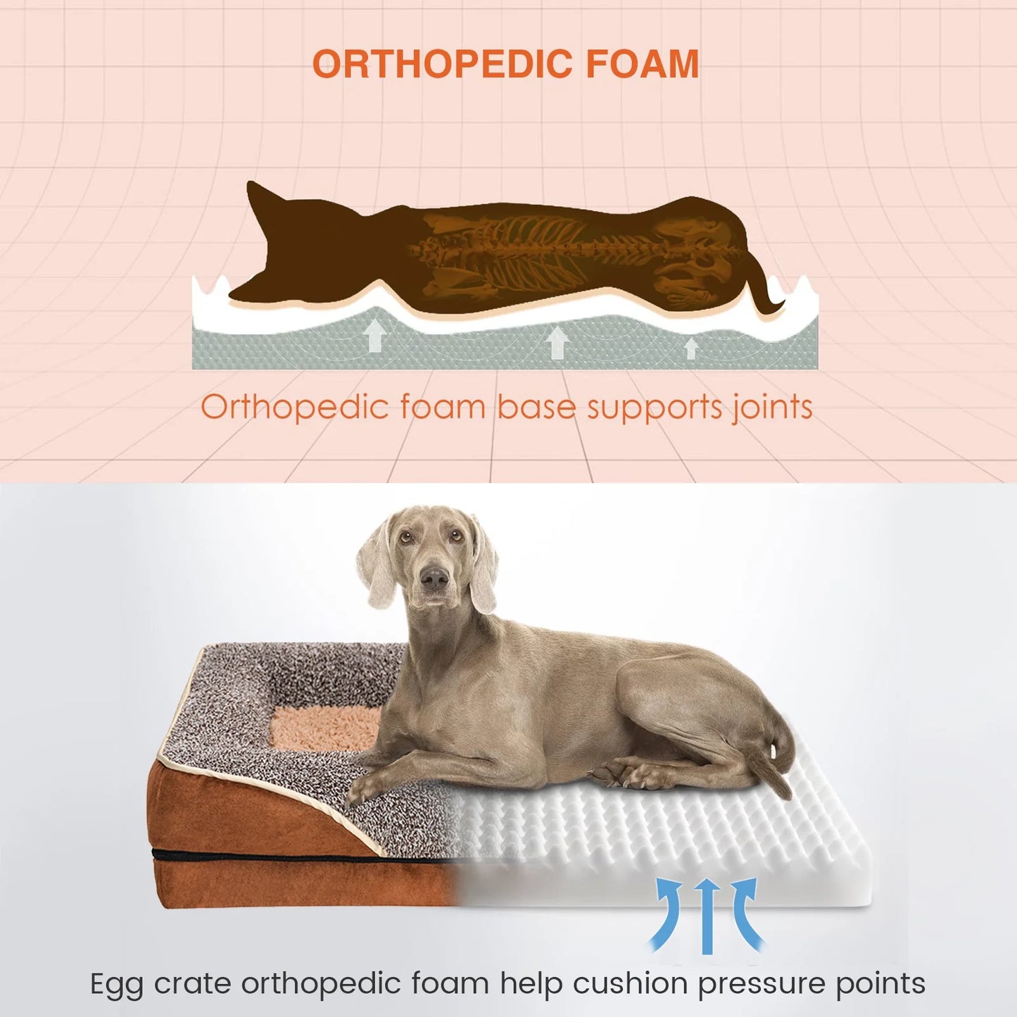 Dog Beds for Large Dogs Orthopedic Dog Bed Sofa Large Medium Small, Supportive Egg Crate Foam Pet Couch Bed with Removable Washable Cover Non Skid Bottom, XL, Brown